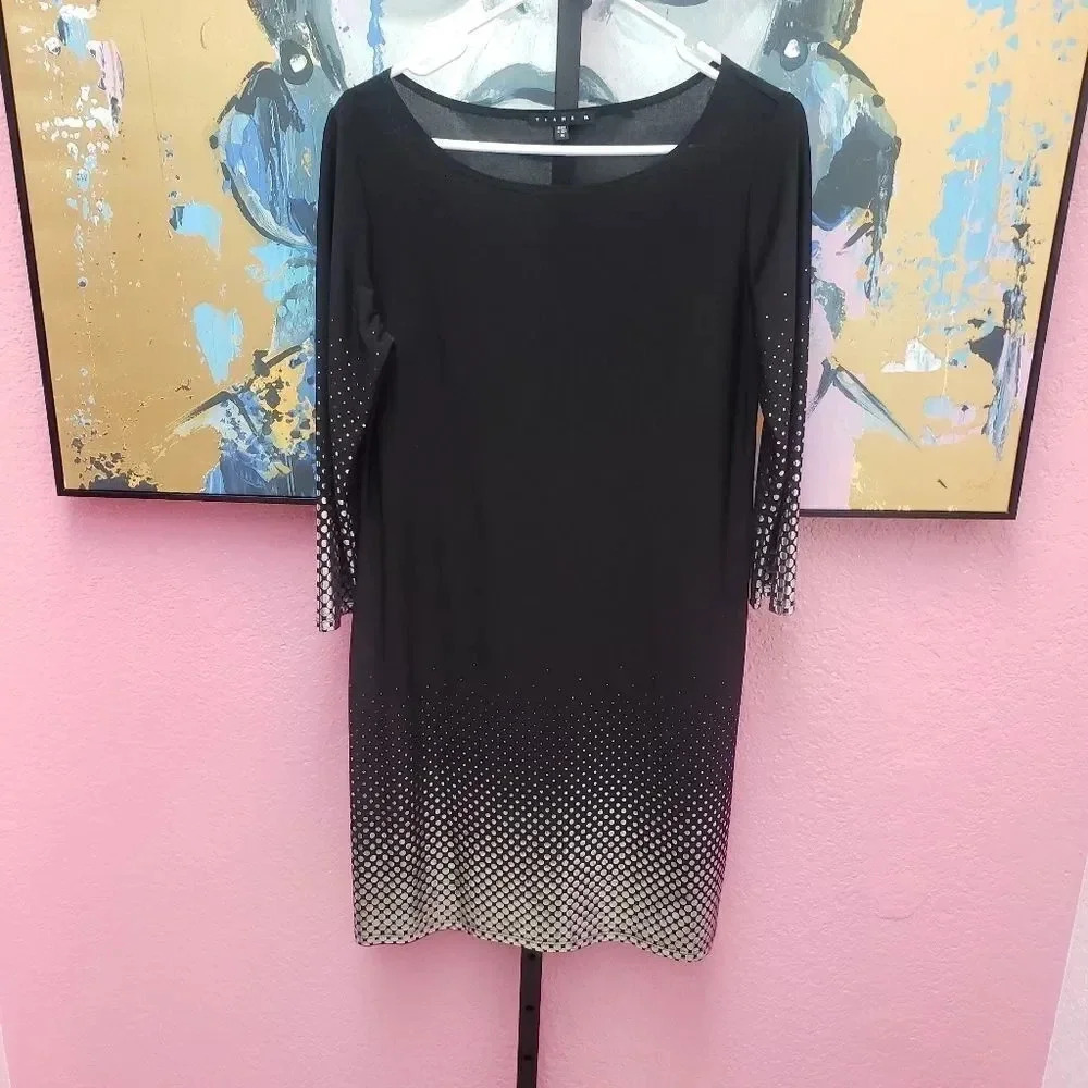 Tiana B Black Silver Foil Dot 3/4 Sleeve Dress